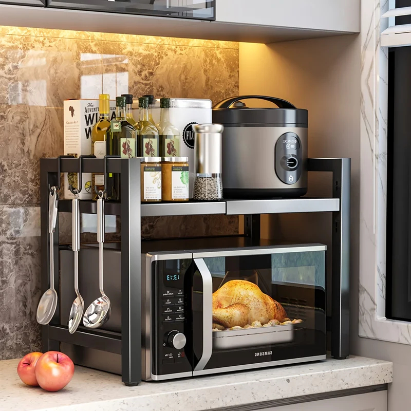 拡張可能な電子レンジ棚、6つのフック付き電子レンジホルダー、 - Kitchen Baking Rack のレビューと価格