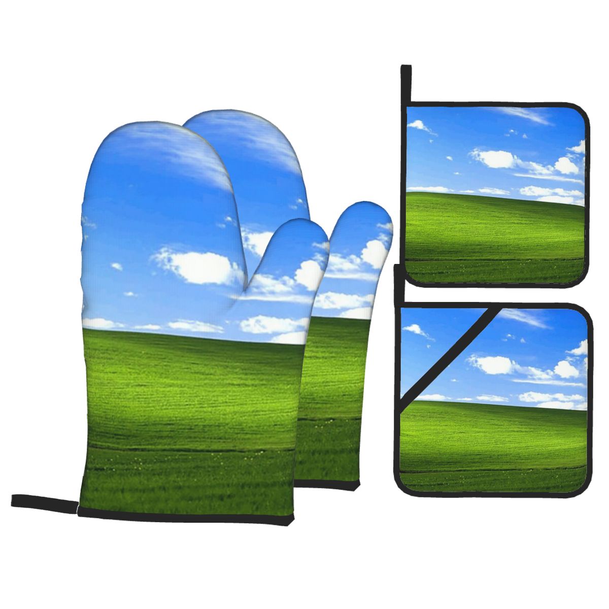 Windows XP背景のオーブンミットと鍋つかみ4点セット - Kitchen Baking Background のレビューと価格
